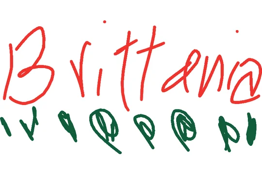 A reader’s drawing for Britannia: A row of little green drawings under the name
